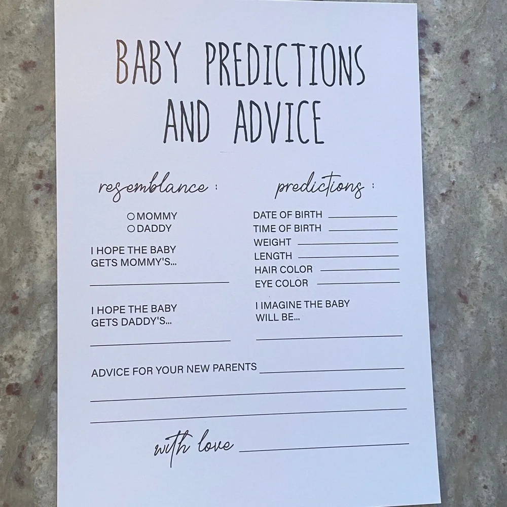 Baby Shower Printed hard copy accessories Bundle including gold pencils
